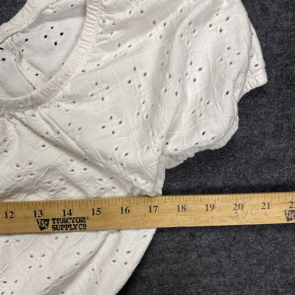 So Brand Women’s Crop Top Size L White Ruffle Elastic Short Sleeve Stretch Boho - Picture 9 of 11